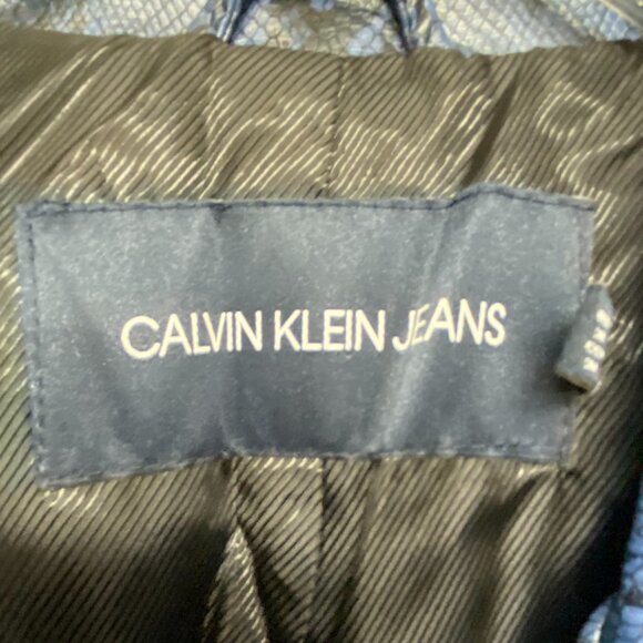 Calvin Klein Jeans Faux Leather Python Print Womens Moto Jacket XL - Picture 9 of 9